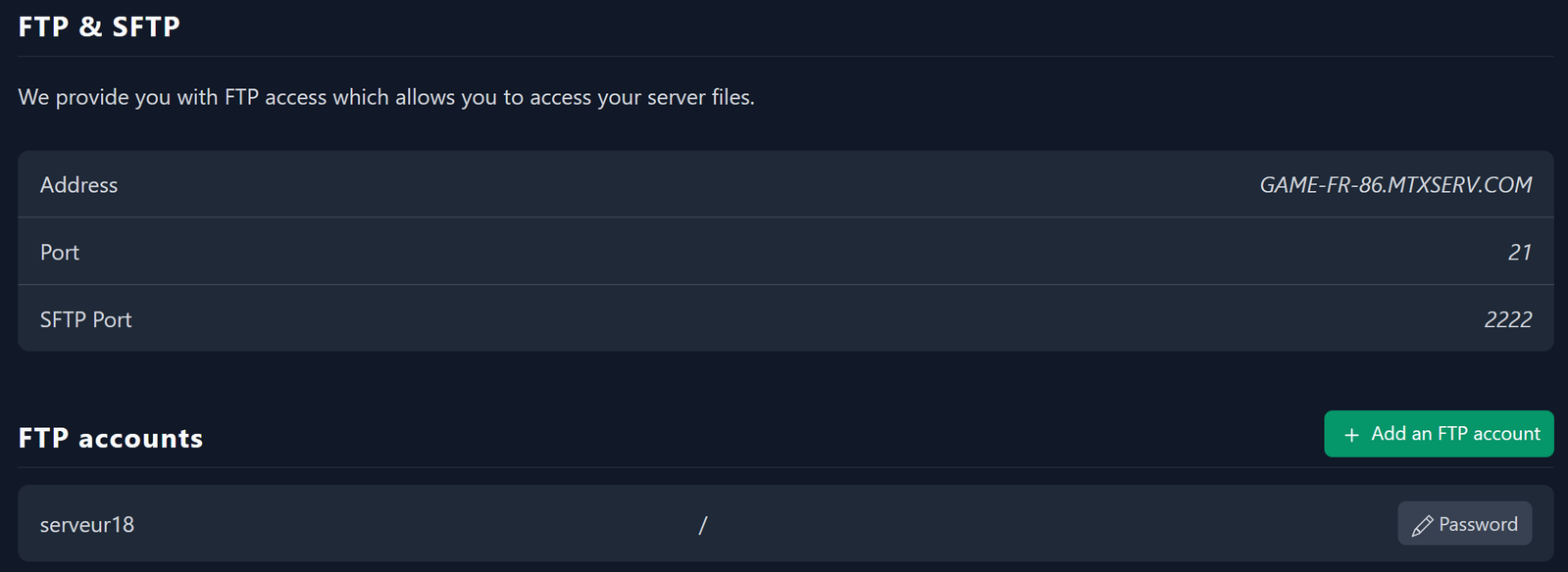 Accès FTP Credentials